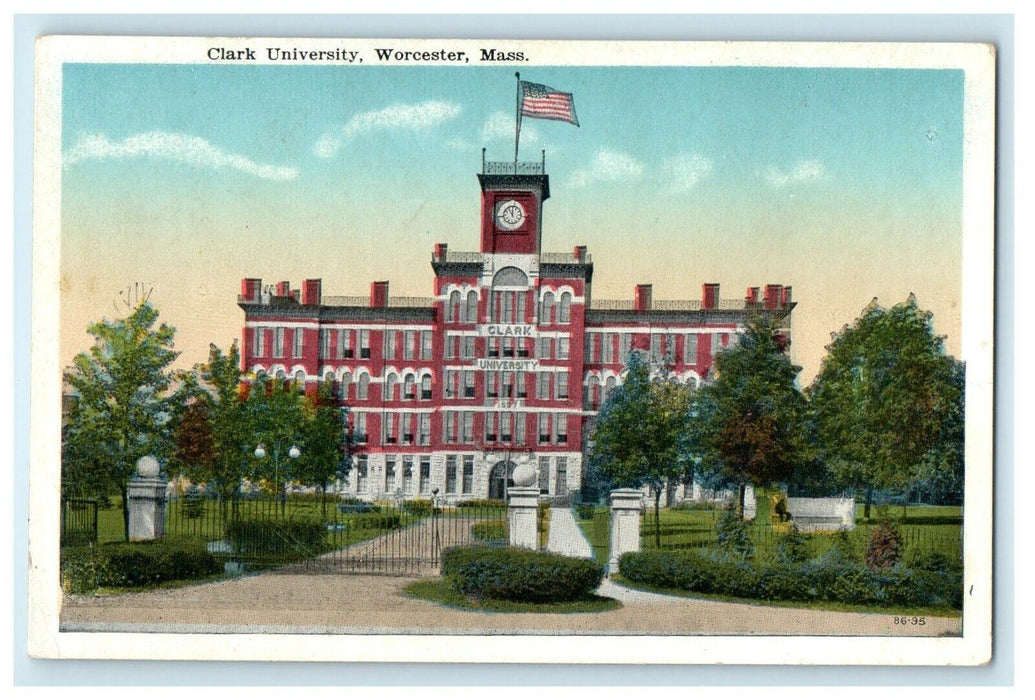 1913 Clark University Showing US Flag, Worcester Massachusetts MA Postcard