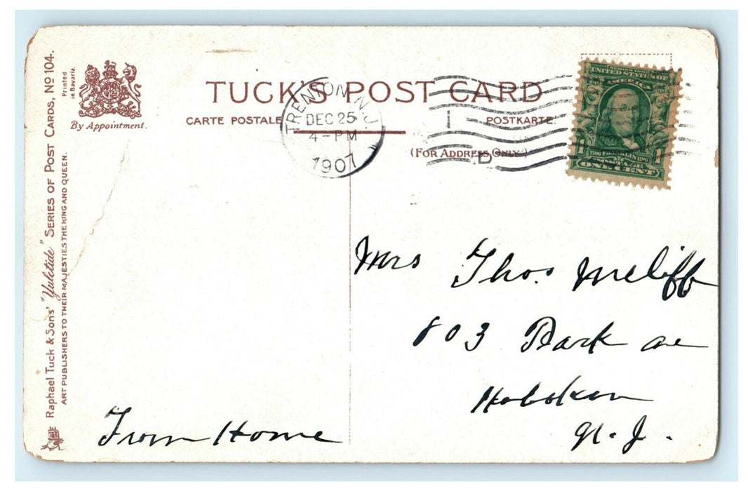 Antique 1910's Christmas Tuck Poem Motto Burnside Holly Embossed Postcard
