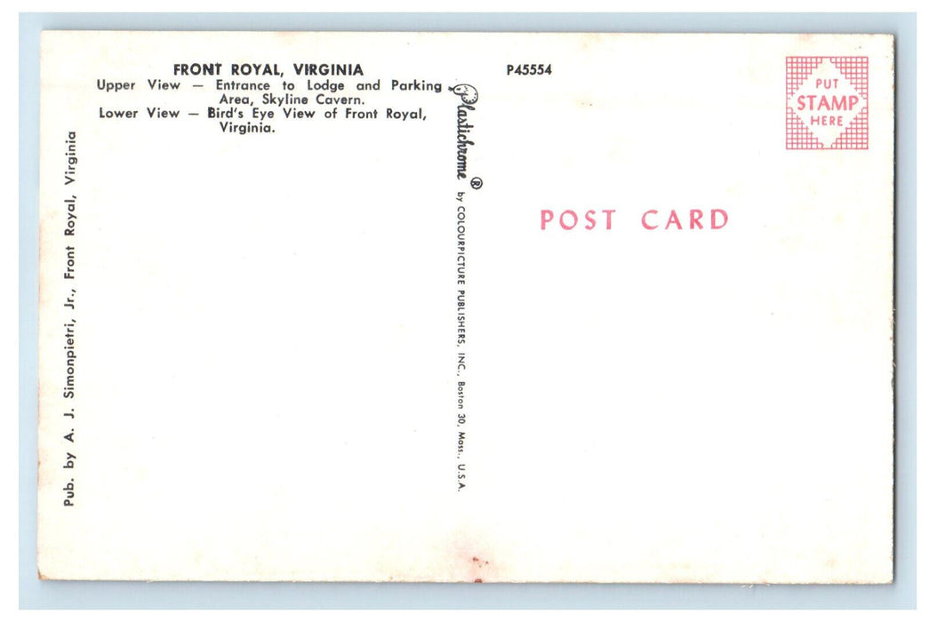 c1960s Aerial View, Greetings from Front Royal Virginia VA Banner Postcard