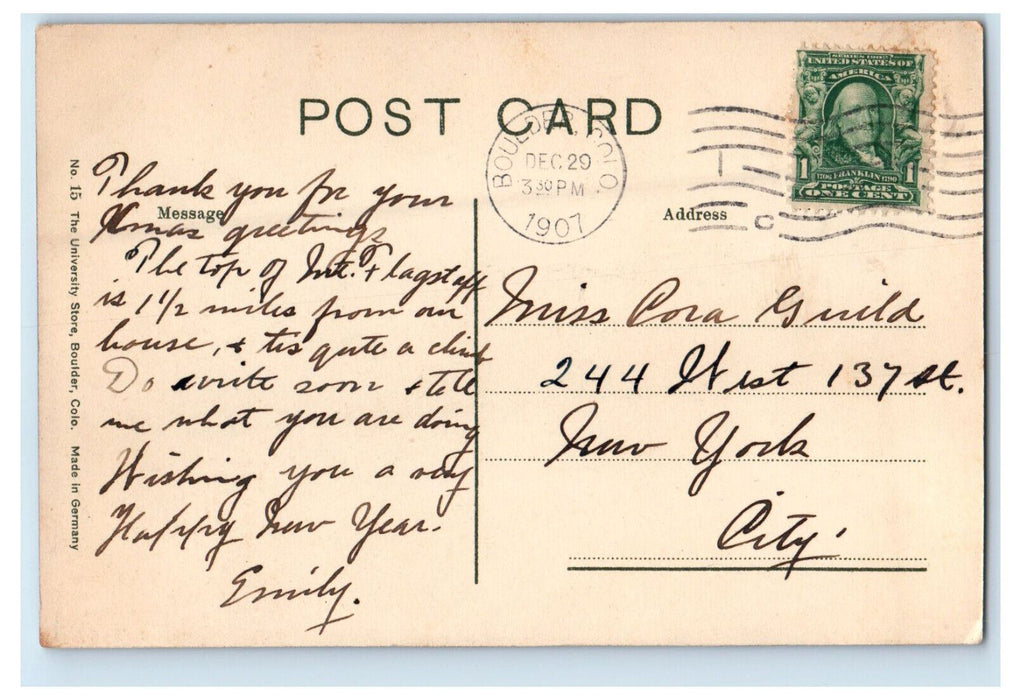 1907 The Range from Mount Flagstaff Boulder CO University Store Postcard