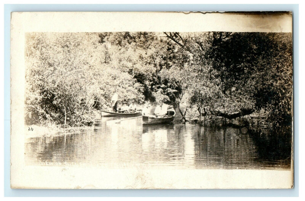 c1920's Silver Lake Outlet Canoe Boating Fishing RPPC Photo New York Postcard