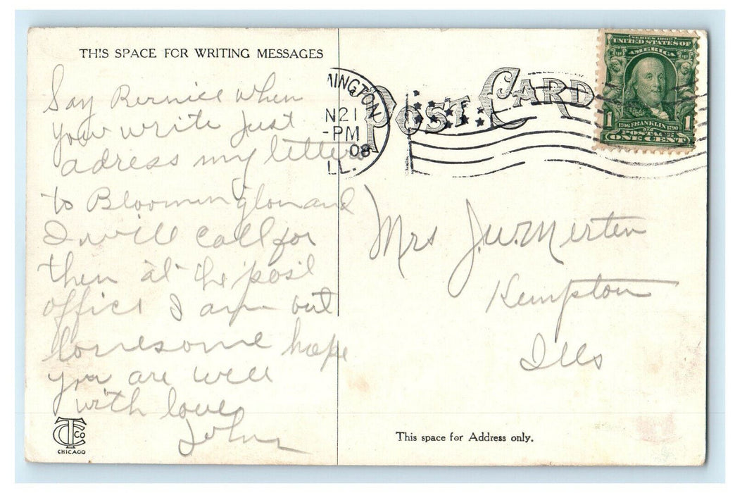 1908 YMCA Building Bloomington Illinois IL Posted Antique Postcard