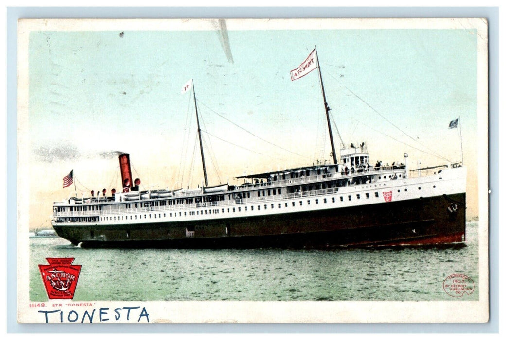 1908 Steamer Ship Tionesta Masquette Michigan MI Posted Antique Postcard