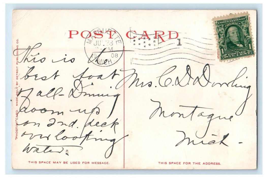 1908 Steamer Ship Tionesta Masquette Michigan MI Posted Antique Postcard