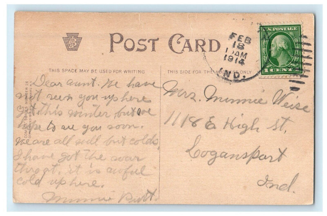 1914 Father Children Twins Stroller Top Hat Logansport Indiana IN Postcard