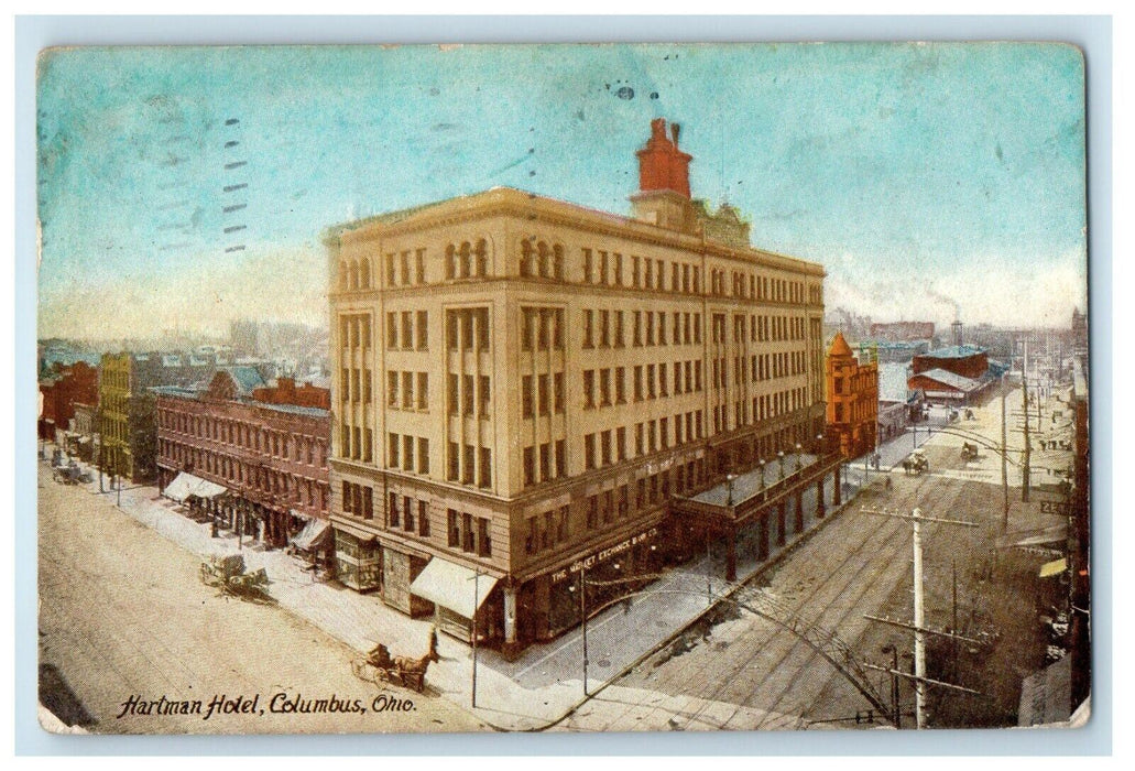 1908 Hartman Hotel Building Street View Columbus Ohio OH Posted Antique Postcard