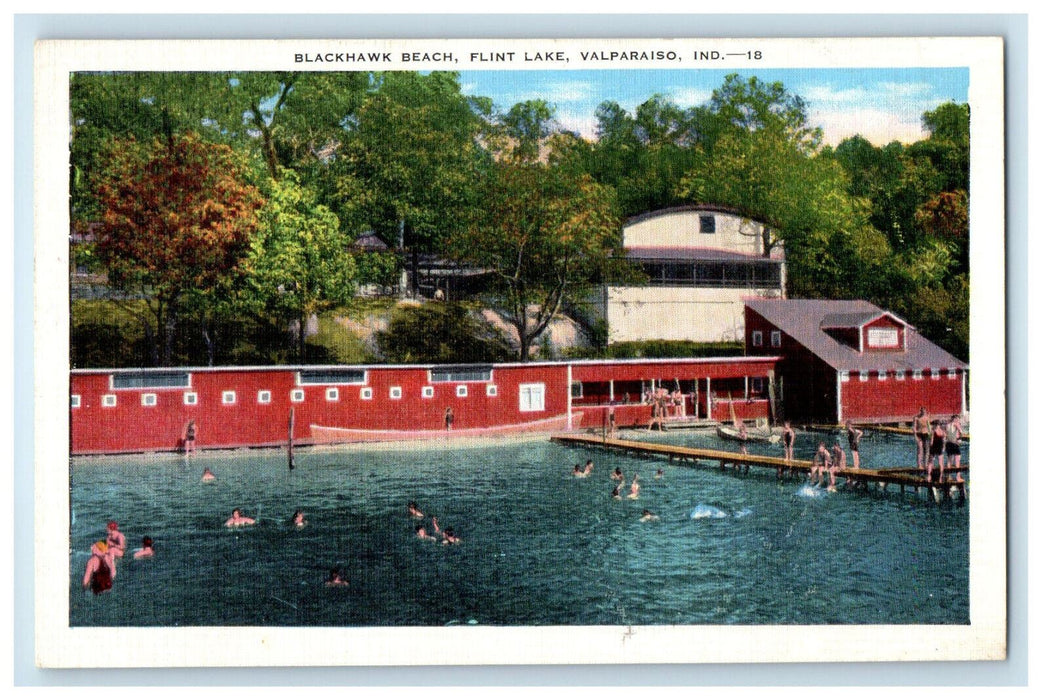 c1930s Blackhawk Beach, Flint Lake Valparaiso Indiana IN Vintage Postcard