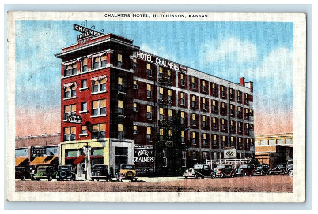 c1930's Chalmers Hotel Cars Hutchinson Kansas KS Posted Vintage Postcard