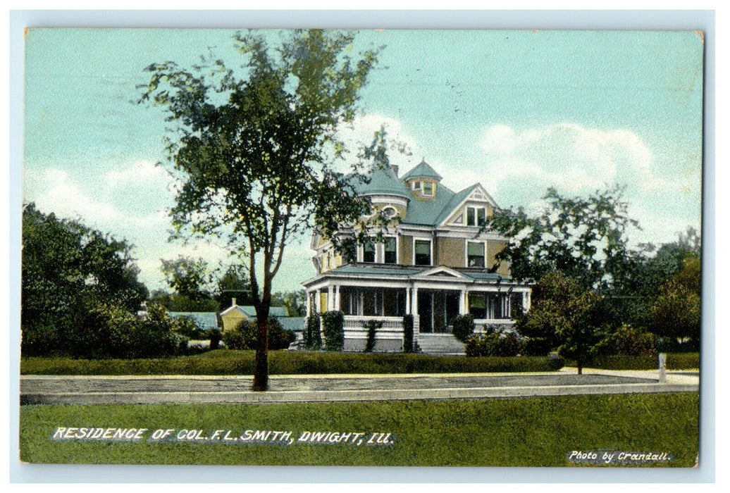 1909 Residence of Col. F.L. Smith Dwight Illinois IL Posted Antique Postcard