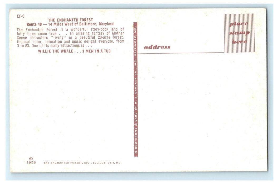 1956 Enchanted Forest Willie Whale Baltimore Maryland MD Unposted Postcard