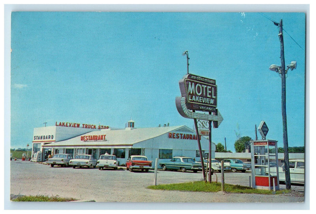 c1960s Lakeview Motel and Restaurant Haubstadt Indiana IN Postcard