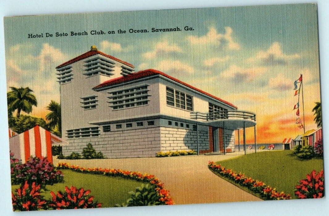 1940 Hotel De Soto Beach Club Savannah Georgia GA Advertising Postcard