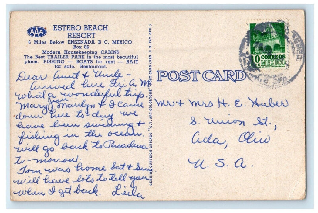 c1930's Estero Beach Resort Ensenada California Mexico Map Multiview  Postcard