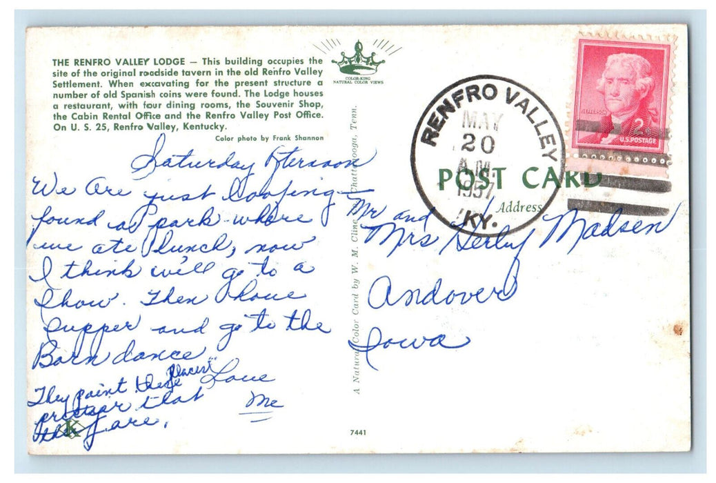 1957 The Renfro Valley Lodge, Renfro Valley Kentucky KY Posted Postcard