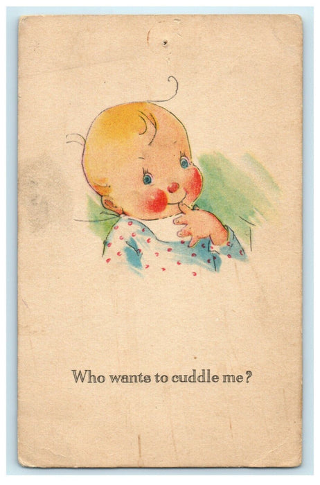 c1920's Who Wants to Cuddle Me Cute Baby Child Comic Newtown PA Postcard