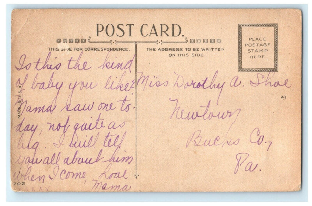 c1920's Who Wants to Cuddle Me Cute Baby Child Comic Newtown PA Postcard
