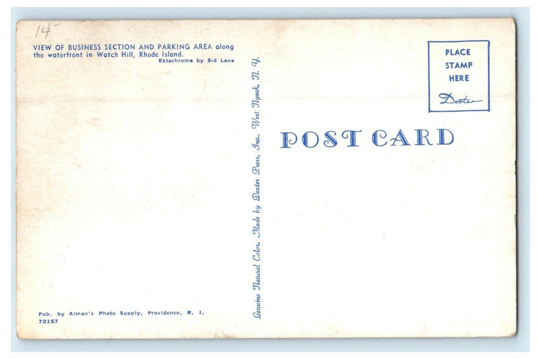 Watch Hill RI, View Of Business Section And Parking Area Waterfront Postcard
