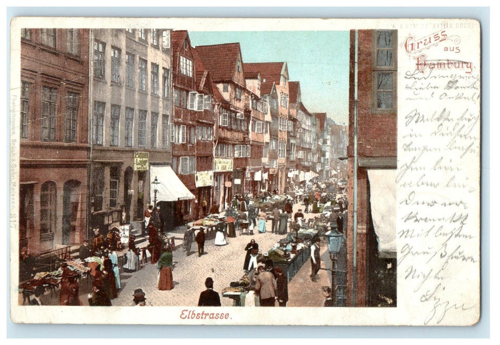 c1906s Elbstrasse Gruss Aus Hamburg City Germany Posted Antique Postcard