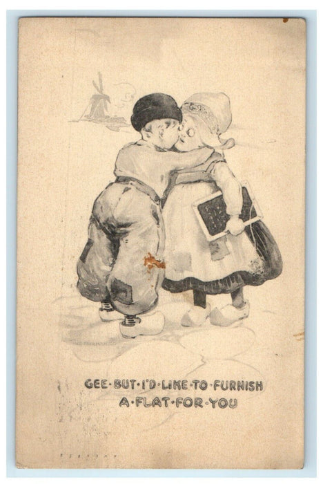 1914  A Couple Kissing Gee But I'd Like To Furnish  A Flat For You Postcard