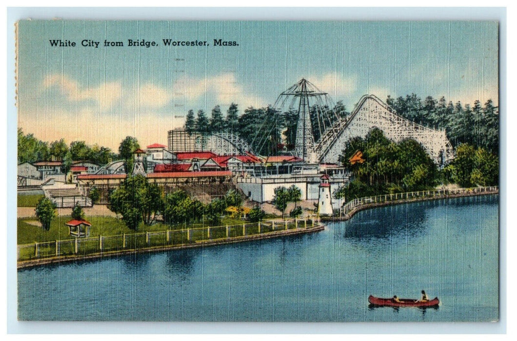 1946 White City from Bridge, Worcester Massachusetts MA Cancel Postcard
