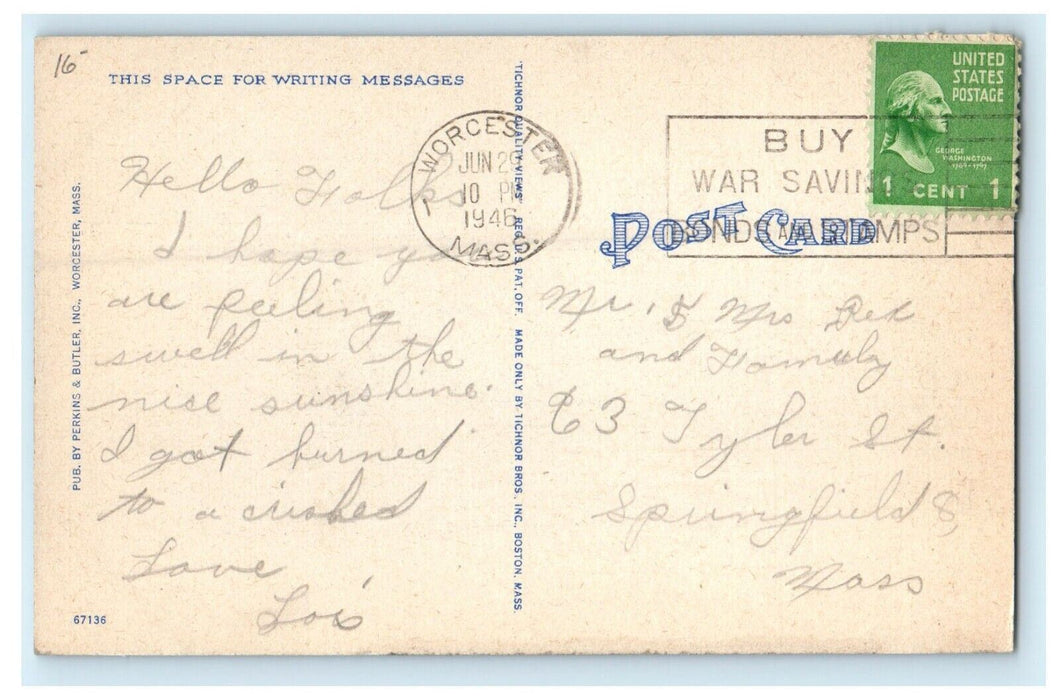 1946 White City from Bridge, Worcester Massachusetts MA Cancel Postcard