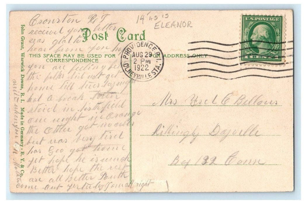 1922 Cottages on Waterfront Warwick Downs Rhode Island RI Posted Postcard