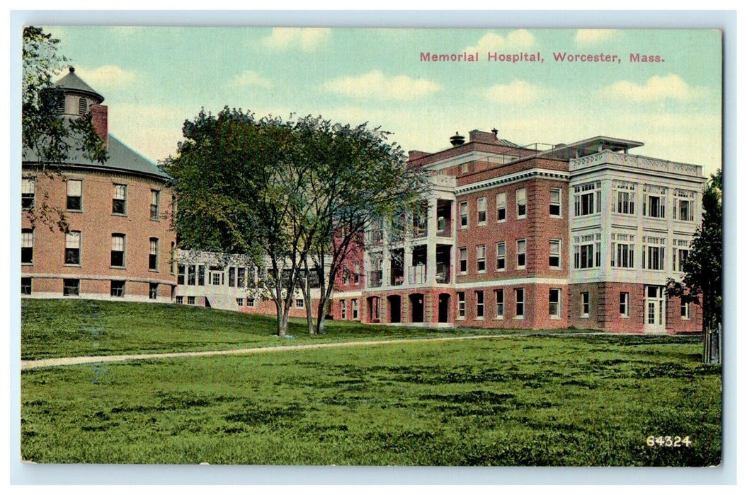 1912 Memorial Hospital and Blue Sky View, Worcester Massachusetts MA Postcard
