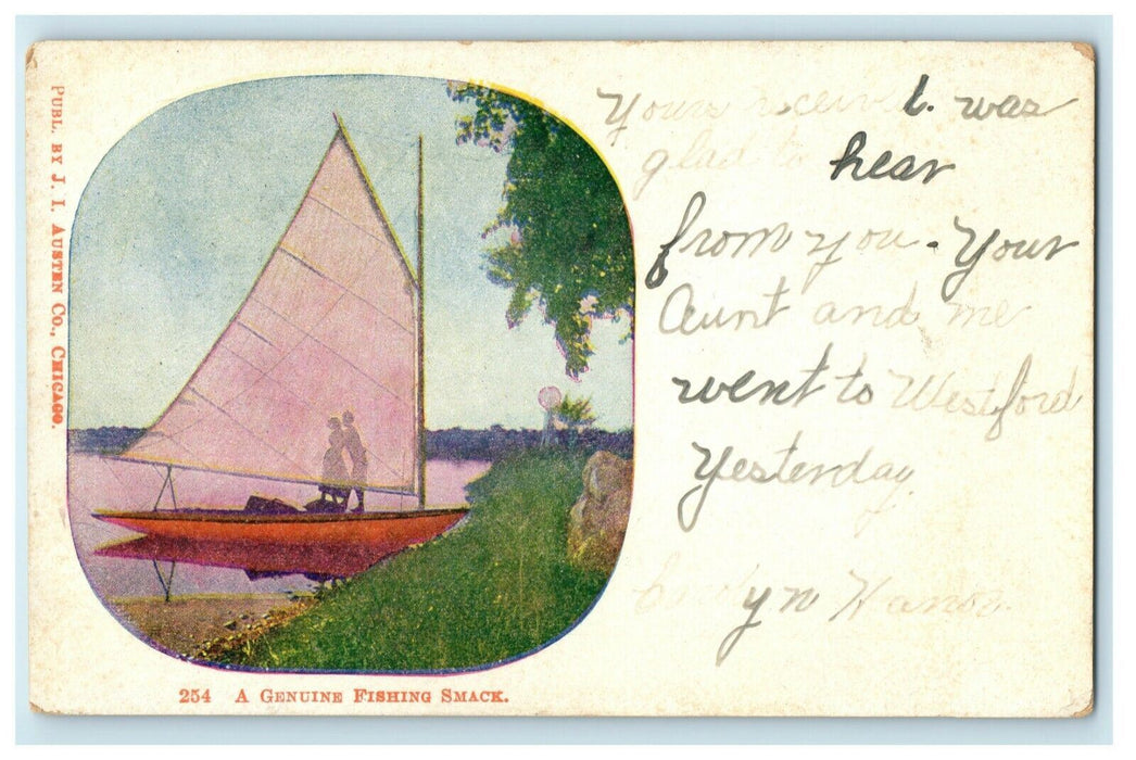 1906 Genuine Fishing Smack Sailboat Roseboom New York NY Posted Postcard