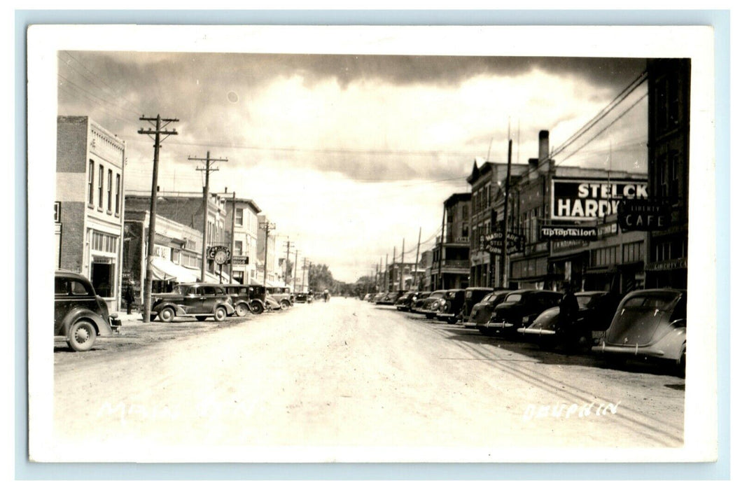 c1940's Dauphin Canada Main Street Manitoba Classic Cars RPPC Photo Postcard
