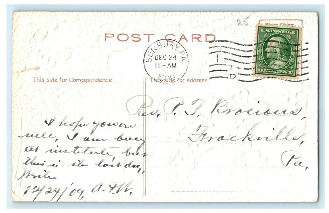Antique 1910's Christmas Holy Bells Gold Sunbury PA Embossed Postcard