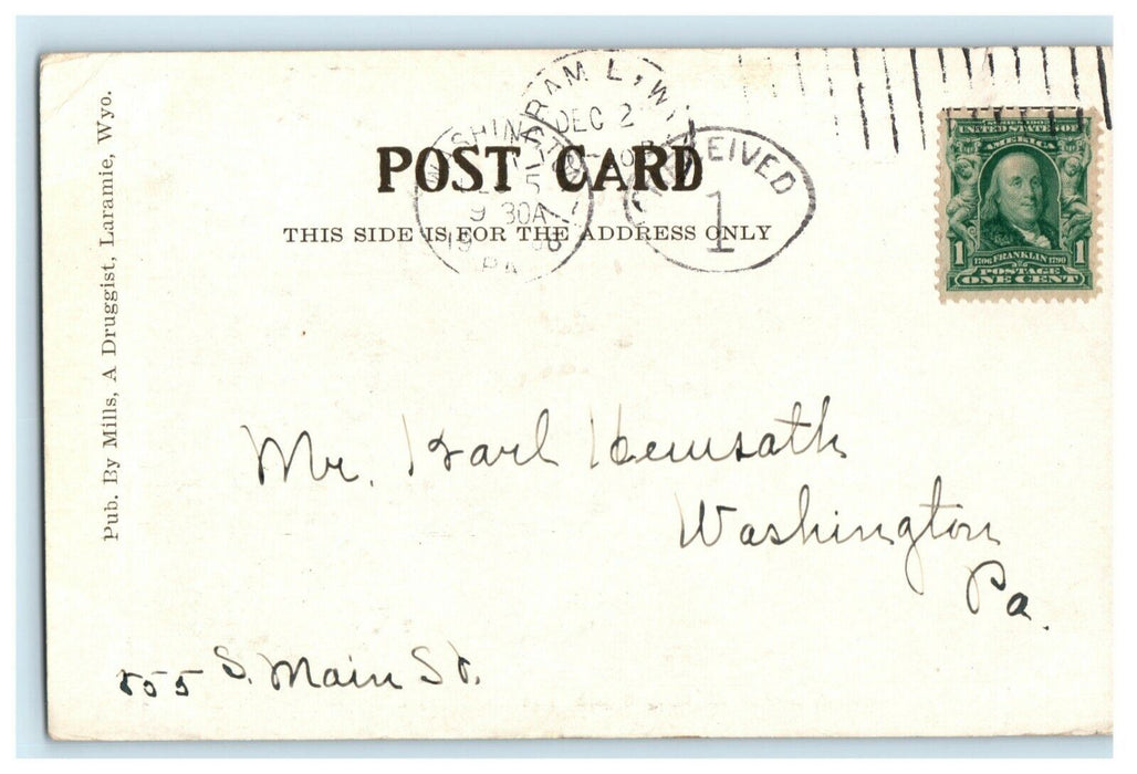 1906 Second St. Laramie Wyoming WY Posted Antique Postcard