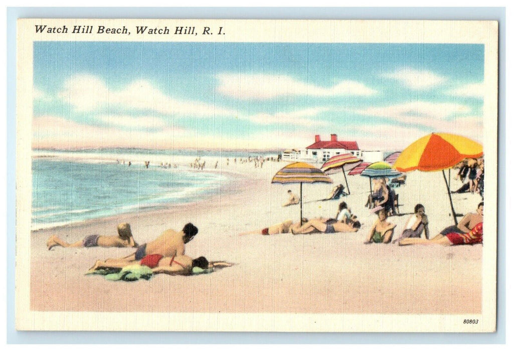 1931 Watch Hill Beach, Watch Hill, Rhode Island RI Vintage Unposted Postcard