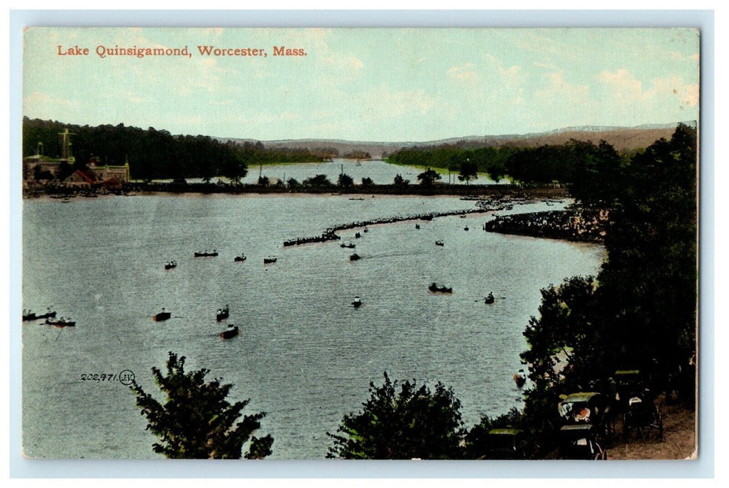 1911 Boats Sailing, Lake Quinsigamond Worcester Massachusetts MA Postcard