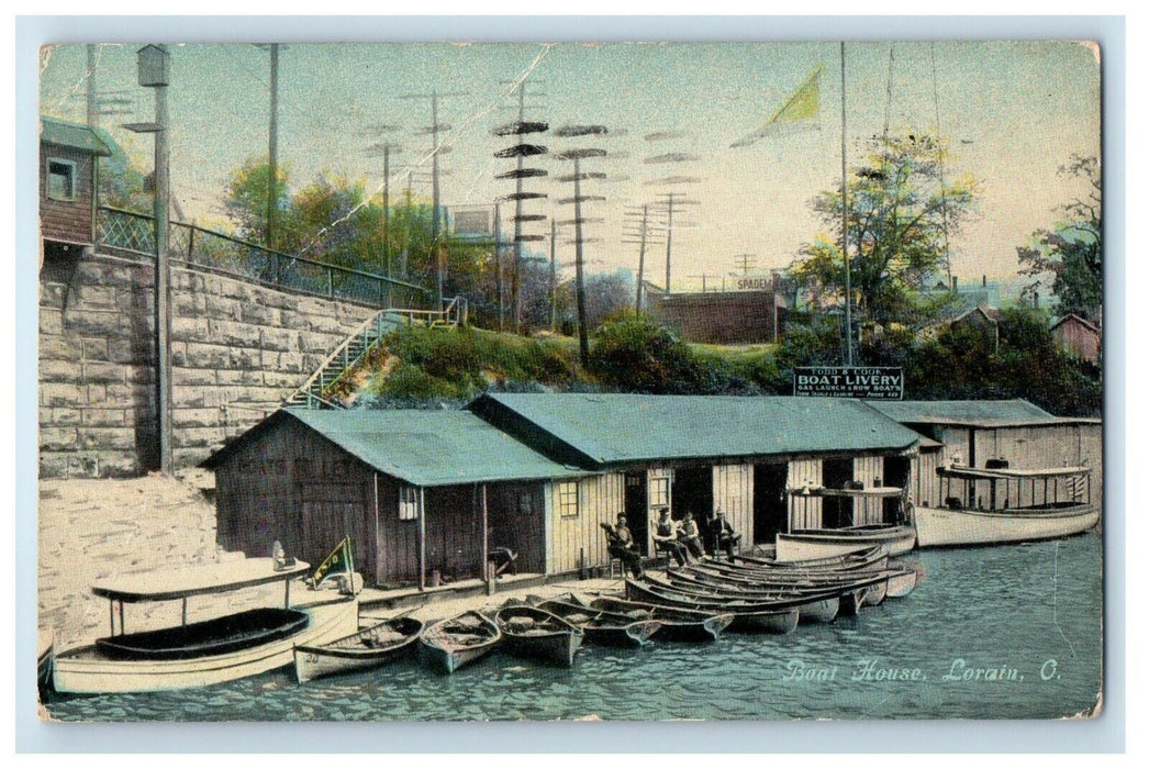 1918 A View Of Boat House And River Lorain Ohio OH Posted Antique Postcard