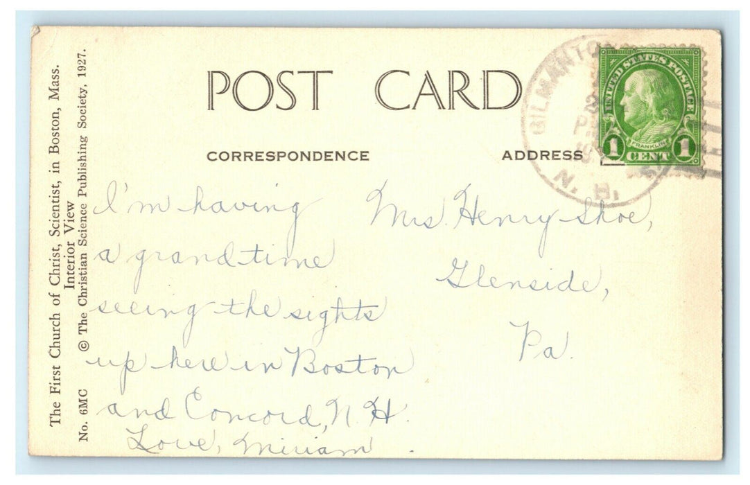 1927 First Church Christ Scientist Boston Massachusetts RPPC Photo Postcard