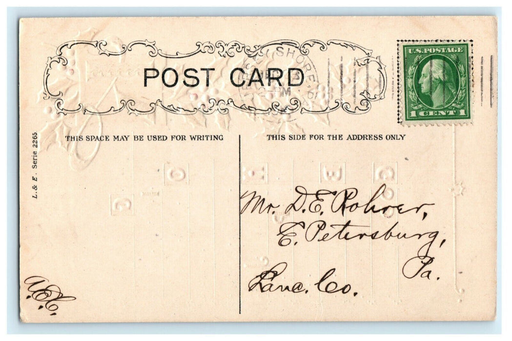 Antique 1910's Christmas Holly Jersey Shore PA Poem Embossed Postcard