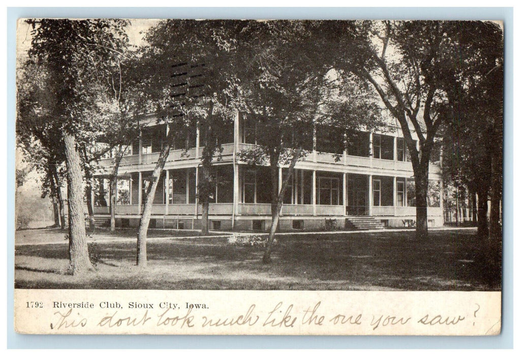 1907 View of Riverside Club, Sioux City Iowa IA Posted Antique Postcard