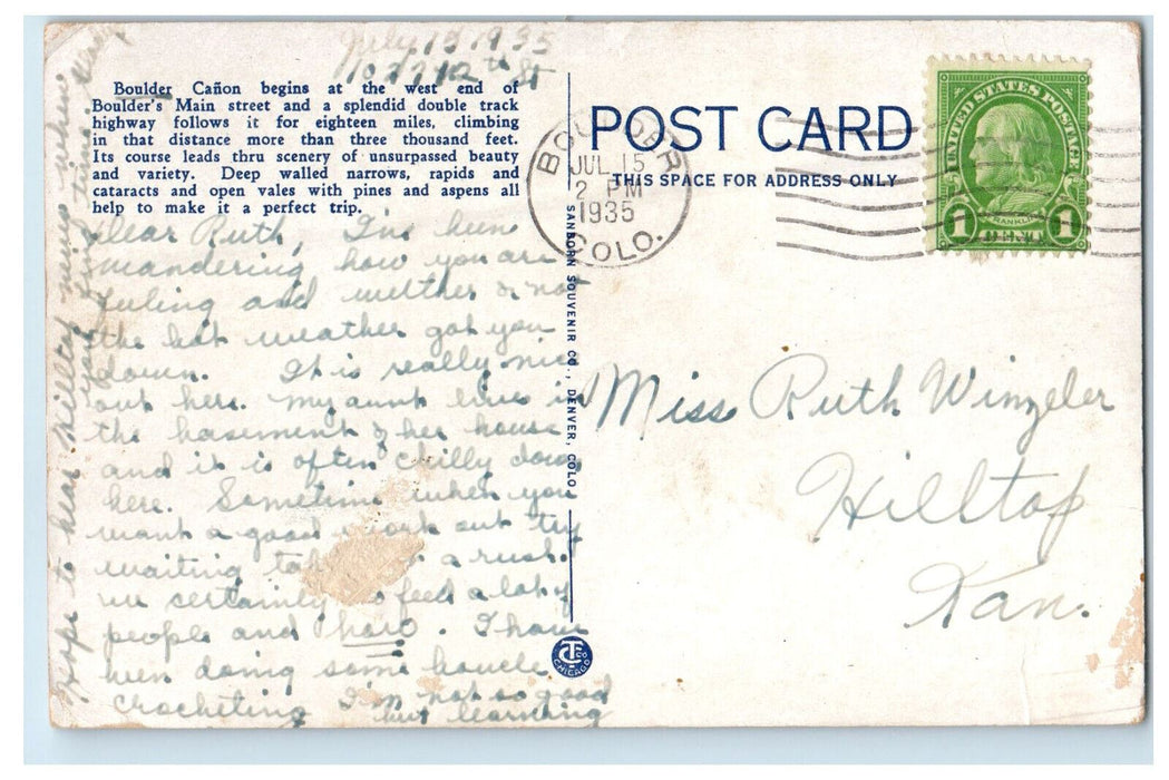 1935 On Glacier Circle Trip from Boulder Canon Colorado CO Posted Postcard