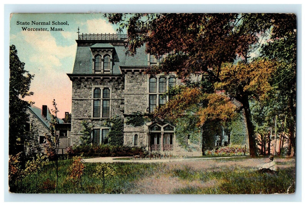 1914 State Normal School View, Worcester Massachusetts MA Postcard