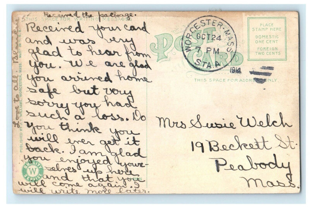 1914 State Normal School View, Worcester Massachusetts MA Postcard