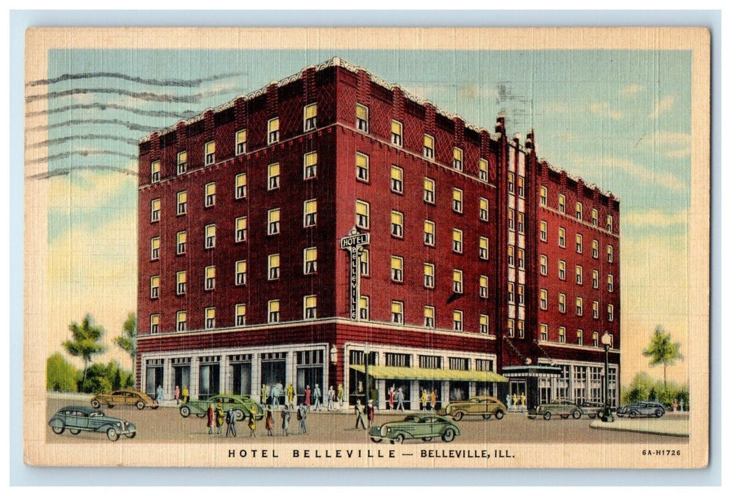 1942 Hotel Belleville Building Cars Street View Belleville Illinois IL Postcard