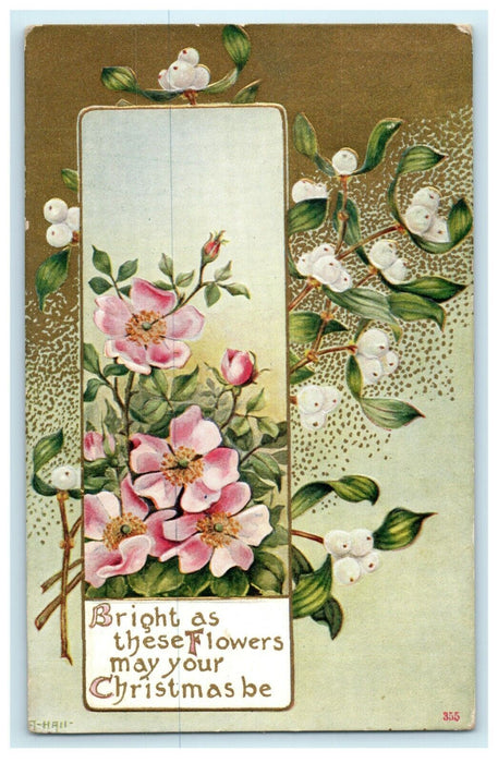 Antique 1910's Christmas Mistletoe Flowers Embossed Posted Postcard