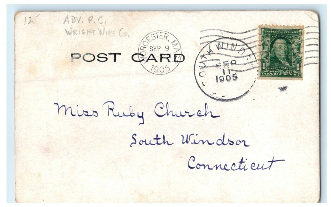 1905 City Hall Plaza, Worcester Massachusetts MA Posted Antique Postcard