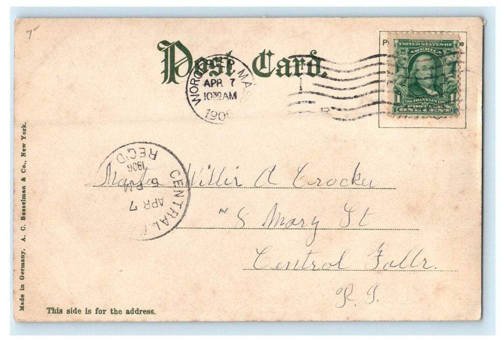 1906 Front St. and Soldiers Monument, Worcester Massachusetts MA Postcard