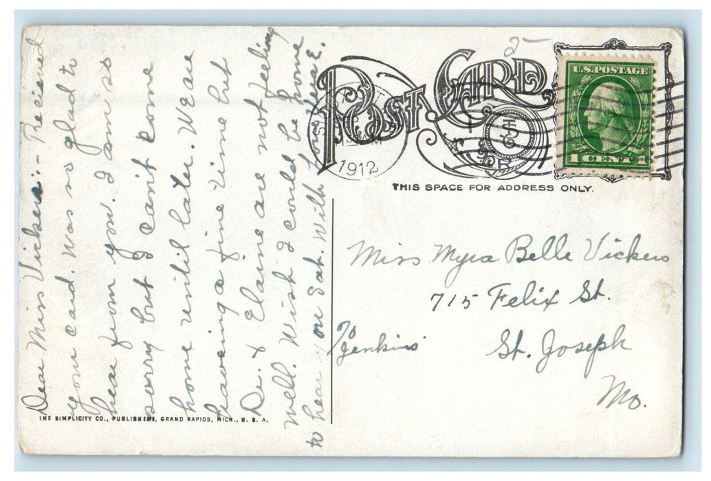 1912 St. Joseph Hospital Sioux City Iowa IA Posted Antique Postcard
