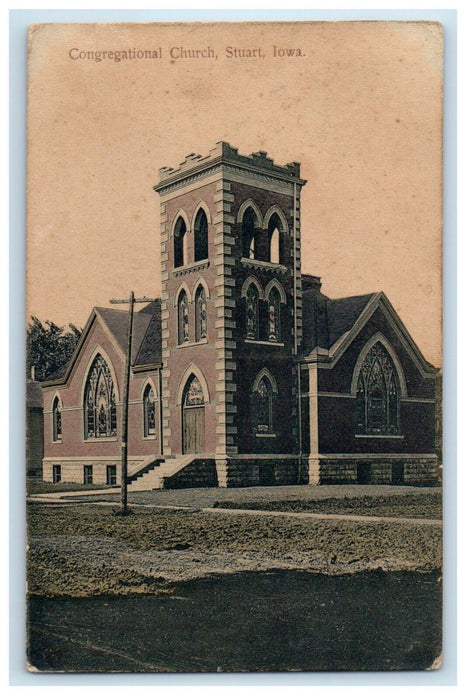 1911 Congregational Church Side View Stuart Iowa IA Posted Antique Postcard