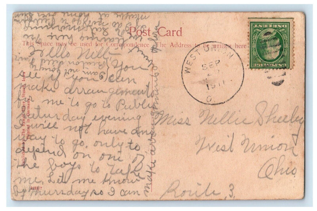 1911 Congregational Church Side View Stuart Iowa IA Posted Antique Postcard