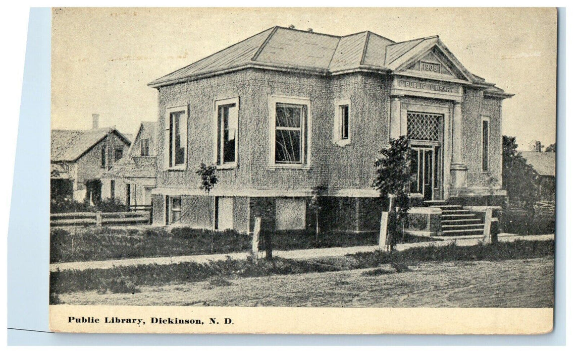 c1910's Public Library Building Dickinson North Dakota ND Antique Postcard