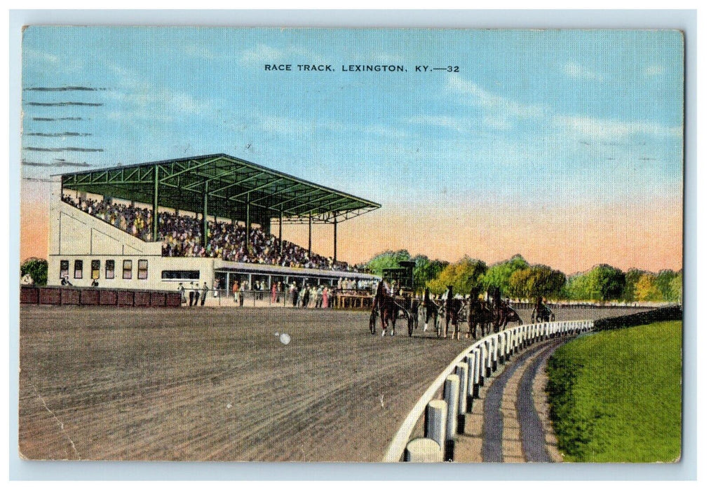 1936 Race Track Lexington Kentucky KY, Grandstand Crowded People Postcard