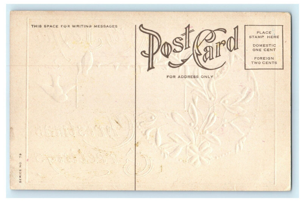 Antique 1910's Christmas Song Birds Missletoe Gold Icicles Embossed Postcard